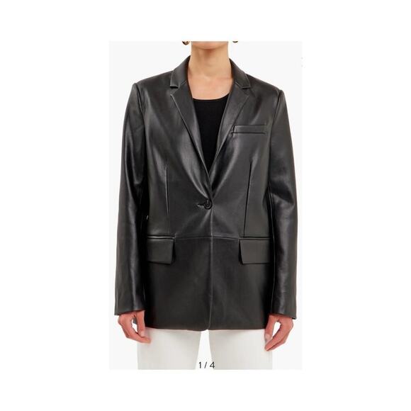 NWT Endless Rose Faux Leather Oversized Blazer Black M Nordstrom $180 - Picture 3 of 5
